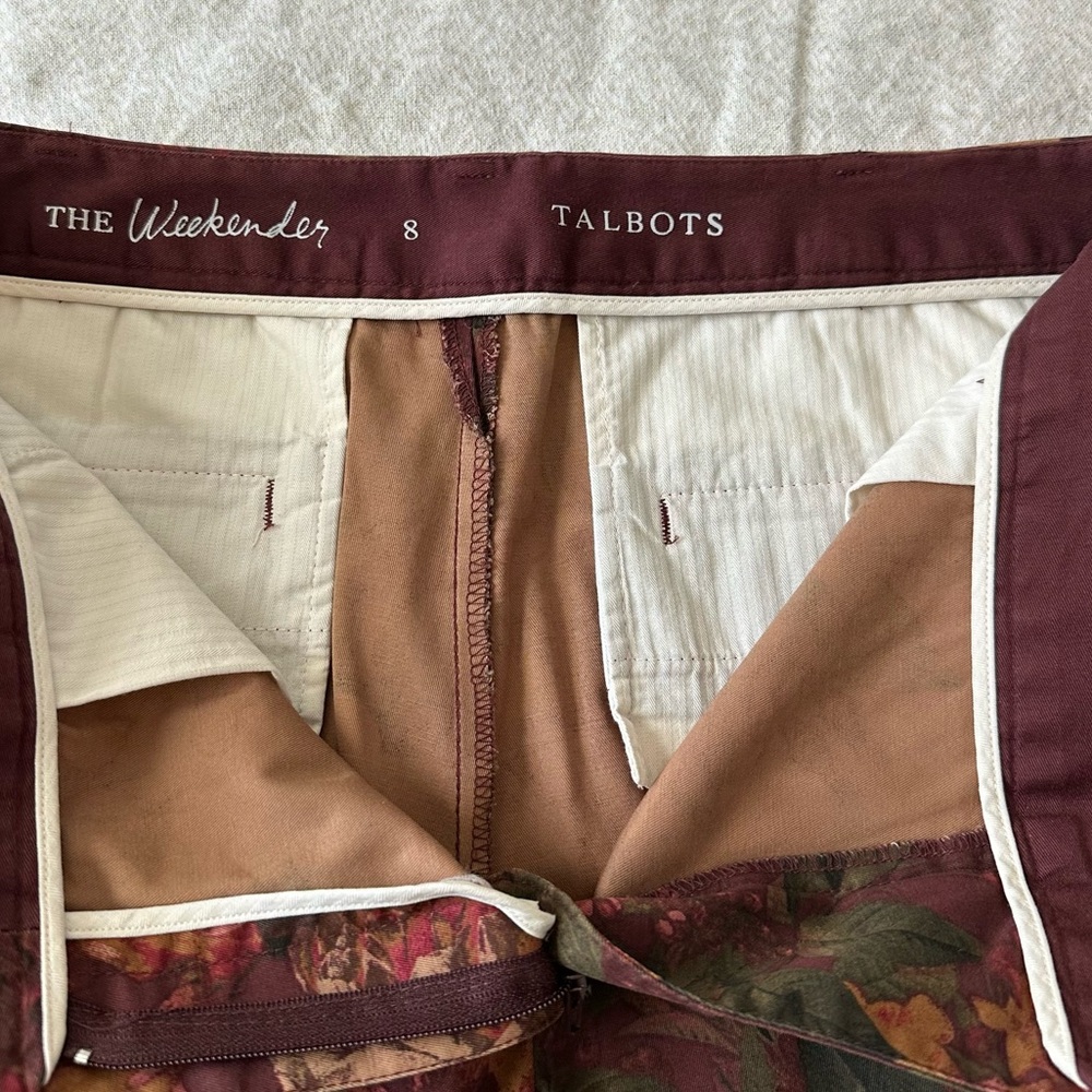 Talbots Floral Burgundy Pants Size 8 Straight Leg Floral Boho Fall Moody Autumn - Picture 5 of 10